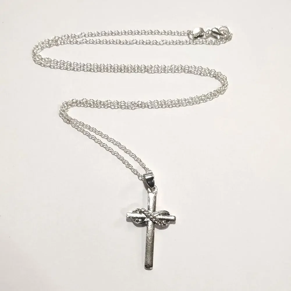 925 Silver Necklace W/ Infinity Cross CZ Christian Valentine's Birthday Gift NEW